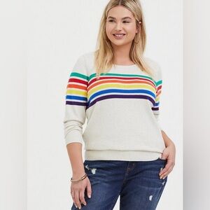 Torrid Celebrate Love Oatmeal Gray Tie Dye Rainbow Stripe Sweater size 0